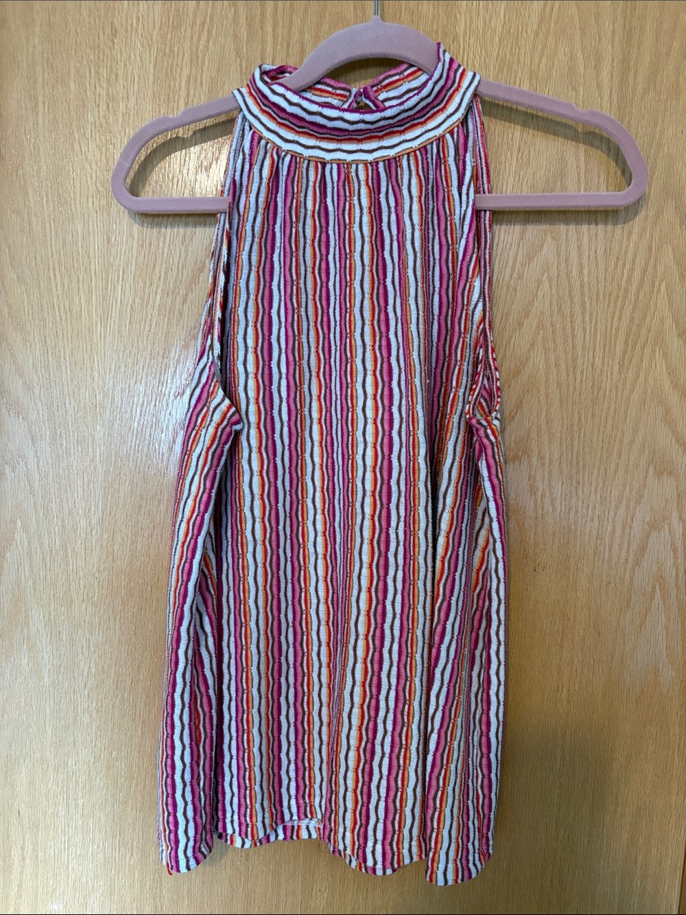 Loft Striped Halter Neck Tank Top in Pink, Red, Orange, Cream